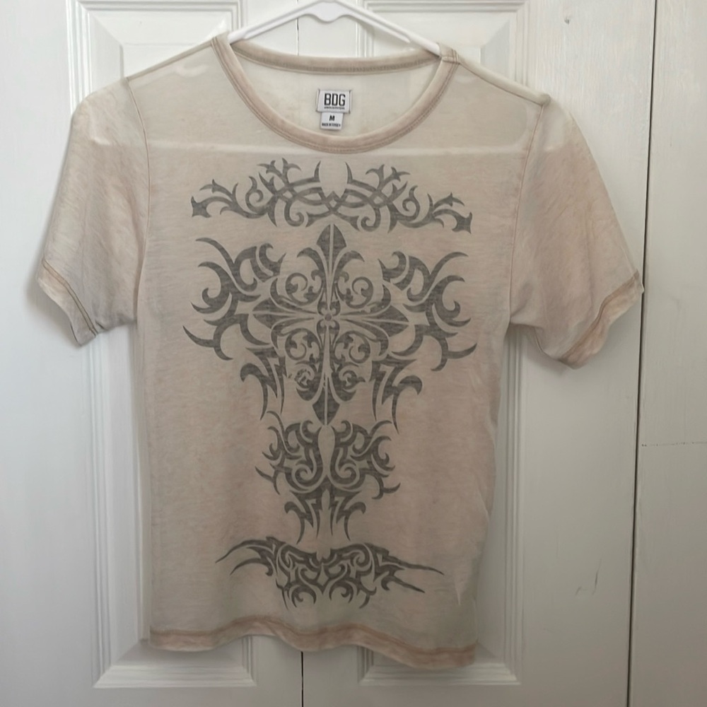 BDG Urban Outfitters medium partially see through top with black cross design